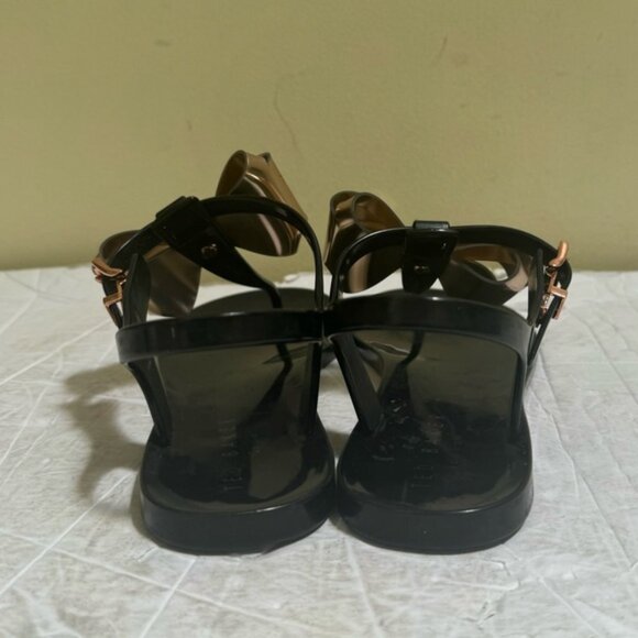 Ted Baker Ainda Rose Gold Bow Ankle TStrap Thong Jelly Bow Sandals Flats Black - Picture 9 of 16
